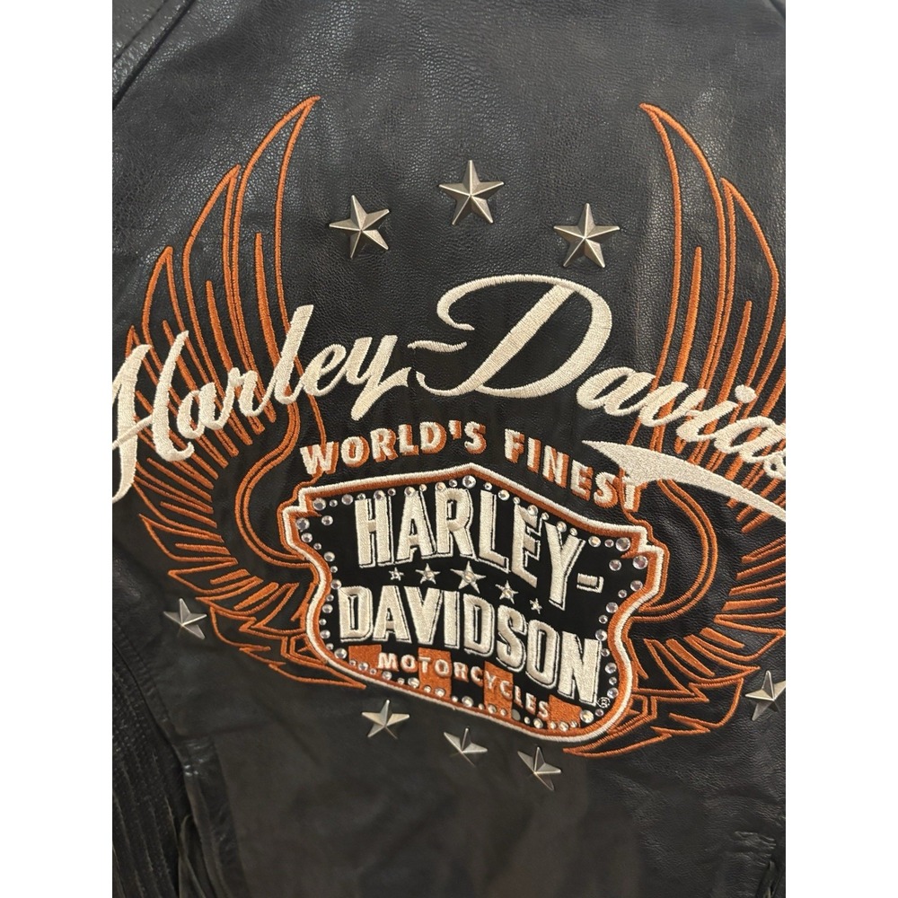 Harley Davidson Moxie Black Orange Rhinestones Riding Jacket Womens - Picture 3 of 8